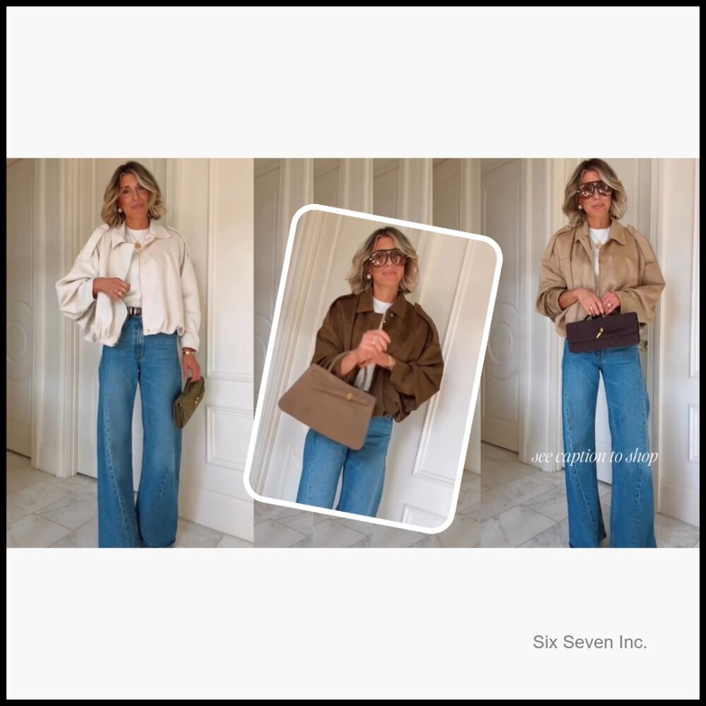 Faux Suede Bomber Jacket Oversized Cropped Pilot Coat - Picture 7 of 7